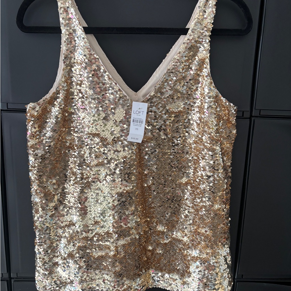 LOFT Sparkling Gold Sequin Top